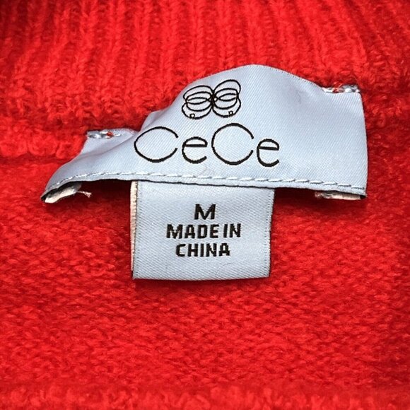 CeCe Womens Sweater Womens M Red Mock Neck Pearl Trim Puff Sleeve Christmas Soft - Picture 5 of 8